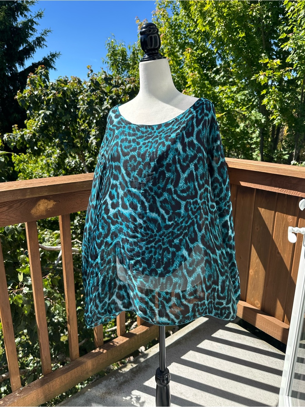 Silk Teal Leopard Lined Blouse